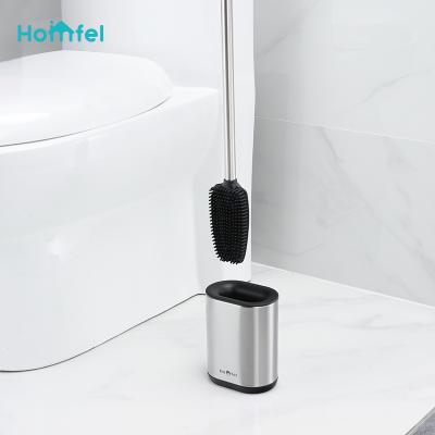 China Fashion TPR Toilet Brush Stand Sustainable Powder Coating Matt Stainless Steel Toilet Brush Rubber Bristle for sale