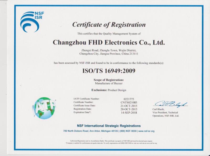 ISO/TS16949:2009 - CHANGZHOU FHD ELECTRONICS CO.,LTD