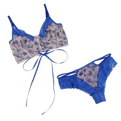 China Polyester/Spandex Plus Size Lingerie Set Lace For Women Push Up Underwear Floral High Waist Plus Size Bra Set for sale