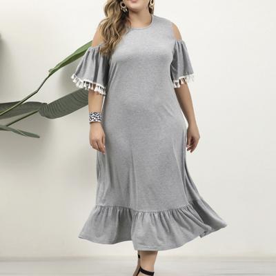 China Breathable Fast Delivery OEM European American Ladies Plus Size Vintage Dress Long With Tassel Design T-shirt Casual Solid Loose Dress for sale