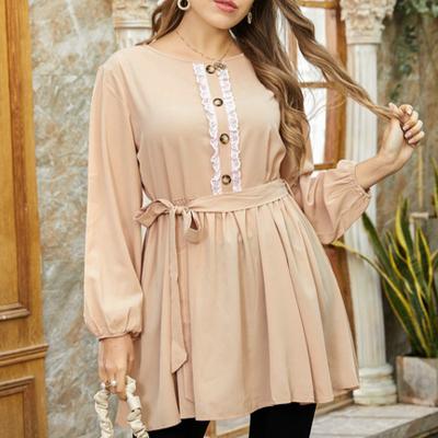 China 2021 OEM Autumn New Elegant High Quality Irregular Link Custom Made Women's Breathable Casual Top Sleeve Long A Belt Shirt for sale