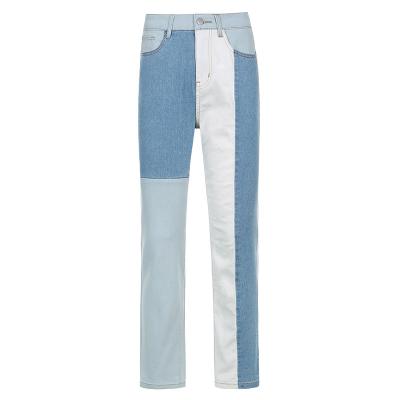 China Custom Color Design Street Style Ladies Quilted Jeans Fashion Color Quilted Design Straight Leg Denim Casual Jeans Pants for sale