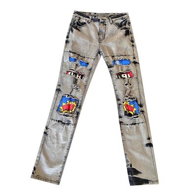 China New Style Custom Made QUICK DRY Jean For Man Hole Ripped Distressed Patchwork Denim Pants for sale