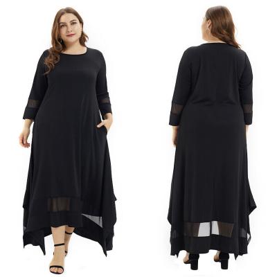 China 2021 New Hot Selling Big Round Neck Mesh Breathable Women Splicing Slit Muslim Dress for sale