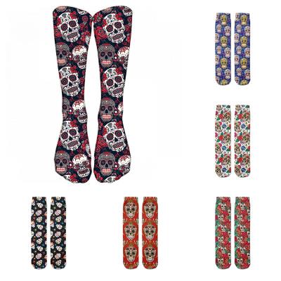 China Breathable Skull Rose Punk Cotton Socks Ladies Street Compression Fashion Unisex Tube Socks Printed Women Socks for sale