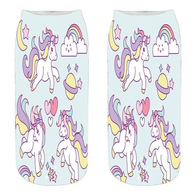 China Breathable Creative Design Harajuku 3D Printed Happy Unicorn Gift Wholesale Funny Unisex Short Socks Cartoon Socks Women Socks for sale