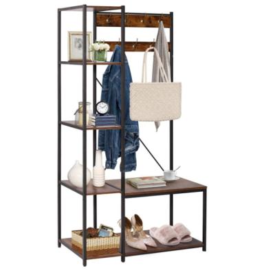 China (Other)Adjustable Hall Tree Coat Rack Bench with 7 Hooks Entryway Storage 4 Shelves and 1-Tier Shoe Shelves for sale