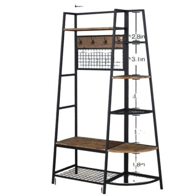 China (Other)Adjustable Entryway Coat Rack With Storage Shoes Bench Industrial Hall Tree With 5 Tile Storage Shelf for sale