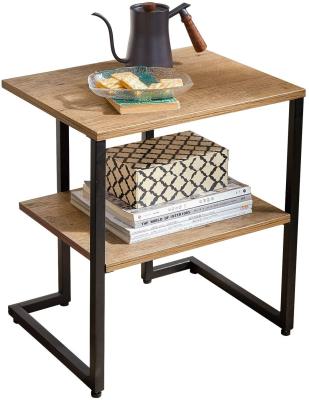 China Sustainable Rustic Side Table with Storage Shelf Wood Panel and Metal Frame Small Industrial Corner End Table for Living Room Bedroom for sale