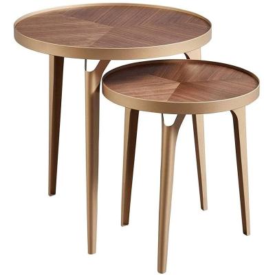 China (Size) small metal coffee table living room adjustable eco-friendly wooden coffee tables veneer Table set for sale