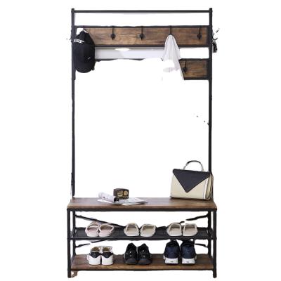 China Wooden Adjustable Vintage Metal Indoor (Waist) Entryway Coat Rack With Shoe Storage And Casual Suitable For Living Room for sale