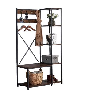 China Hallway Furniture (Height) Adjustable Vintage Metal And Wood Clothes Rack With Shoe Rack for sale