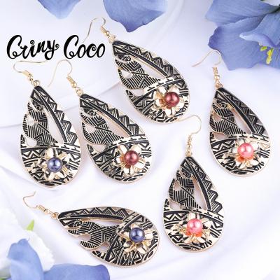 China Cocos Large Hawaiian Water-Drop Cring Manual Colorful Enamel Dangle Dropship Black Polynesian Jewelry Wholesale Hawaiian Pearl Earrings for sale