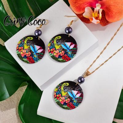 China Cring Hawaiian Cocos Guam Hawaiian Jewelry Set Hawaiian Polynesian Acrylic Earrings Jewelry Wholesale for sale