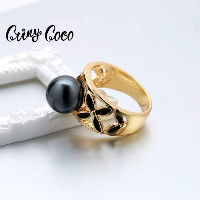 China Hawaiian Cring Cocos 14k Gold Plated Engagement Jewelry Hawaiian Black Pearl Rings Colored Crystal For Women Engagement Bands Or Rings for sale