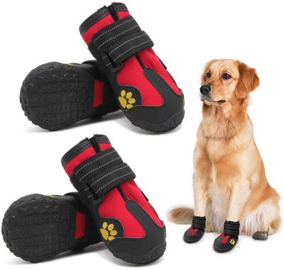 China Fashion Pet Stocked Shoes Walking Reflective Dog Shoes Water Proof and Winter Proof Dog Boots Paw Protector Anti-Slip Dog Shoes for sale