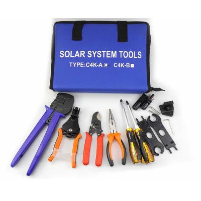 China Solar Photovoltaic Stripper Manual Solar System Installation Kit C4K-A Panel Cable Connector Crimp Tool Kits for sale