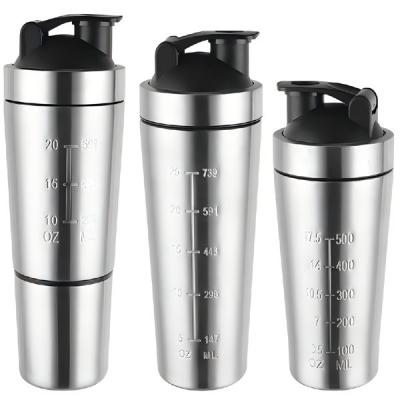 China 500/750ML Easy To Carry Silver Custom Stainless Steel Protein Shaker Bottle Stainless Steel Gym Shaker With Mixing Ball BPA Free Wide Mouth for sale