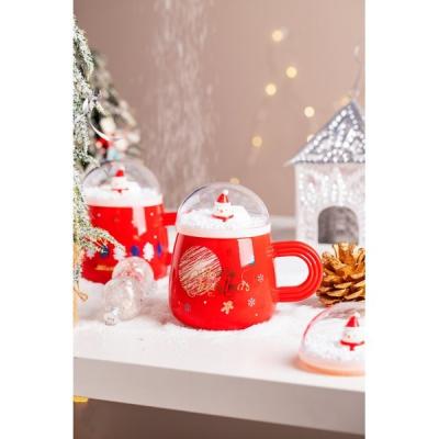 China 500ml 16oz BPA Free Lid Holiday Snow Globe Coffee Mug Custom Ceramic Mugs With Santa And Christmas Tree Design Comfortable Handle Microwave Safe for sale