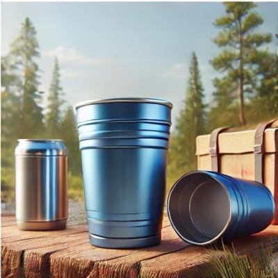 China Dishwasher Safe 16oz Metallic Blue Aluminum Camping Cup Lightweight Durable Aluminum Insulated Cup Reusable Aluminum Cups For Outdoor Use Lightweight for sale