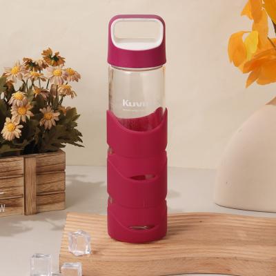 China 550ml Leak Proof Custom Unbreakable Glass Drinking Water Bottle Wide Mouth Glass Water Bottle With Silicone Sleeve And Handle Dishwasher Safe for sale