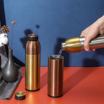 China 450ML 600ML Wide Mouth Insulated Stainless Steel Flask 2 In 1 304 Stainless Steel Camping Water Bottle Vacuumed Diswasher Safe Leak Proof for sale