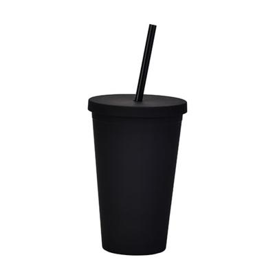 China Lightweight Custom Personalized Black Matte Plastic Boba Cup 16 Oz Plastic Tumbler With Lid And Straw Double Wall Construction  100% BPA Free for sale