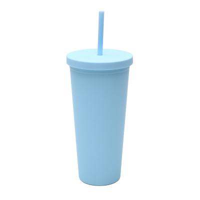 China 710ml Double Wall Plastic Tumbler Bulk Reusable Skinny 24 Oz Acrylic Tumbler With Lid And Straw For Water Iced Coffee Tea Soft Touch Finish for sale