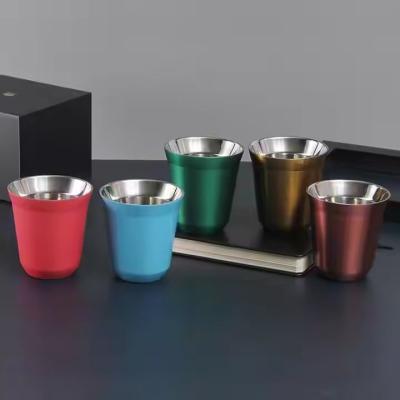 China Multi Color 80ml 160ml Custom Stainless Steel Coffee Mugs Small Italian Stainless Steel Double Wall Espresso Cups Perfect Temperature Maintenance for sale