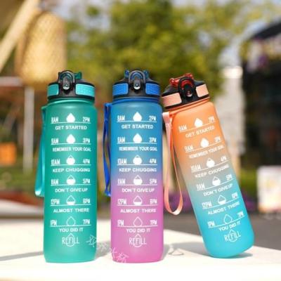 China Portable Leakproof Sports Water Bottle 32 Oz Reusable Water Bottle With Motivational Time Marker And Carrying Strap Toxic Free Humanized Design for sale