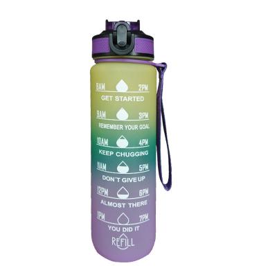 China Purple Blue 25 Oz Water Bottle With Straw Custom Motivational Water Bottle With Time Marker Fitness Weight Loss Tracker Lightweight Durable Design for sale