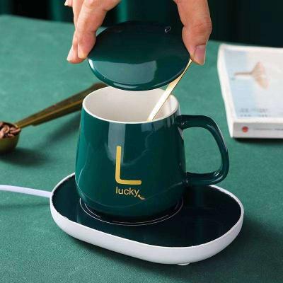 China Personalization Stylish 420ml Ceramic Espresso Cups Ceramic Coffee Mug With Lid And Handle And Heated Base 420ml USB Powered Customizable Colors Designs for sale