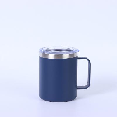 Chine Logo personnalisé imprimé tasse en acier inoxydable 12oz Double mur Tumbler tasse de café Voyage avec couvercle et poignée à vendre