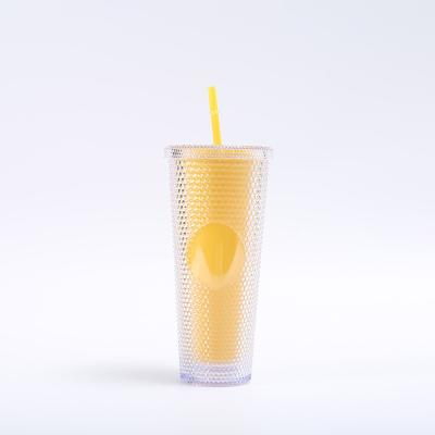 Cina Tumbler a stucco fai da te con coperchio e paglia Coppa di plastica acrilica riutilizzabile a doppia parete Tumbler di viaggio iridescente per caffè ghiacciato Acqua fredda Smoothie a prova di fuoriuscita in vendita