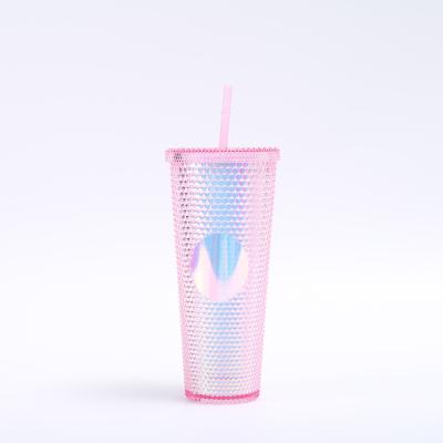 중국 Iridescent Studded Double-Wall Plastic Tumbler With Lid Straw For DIY Customization Iced Coffee  Water BPA-Free 판매용