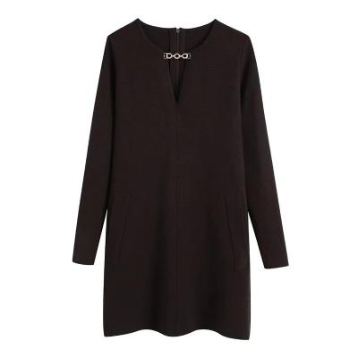 China 2021 Winter Fashion Vintage Solid Color Dress Girls Long Sleeve Female Shirt Anti-static Korean Women Women for sale