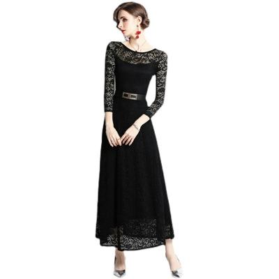 China Anti-Static Fashion Sexy Long Sleeve Embroidered A Line Evening Wedding For Women Black Abaya Muslim Dress for sale