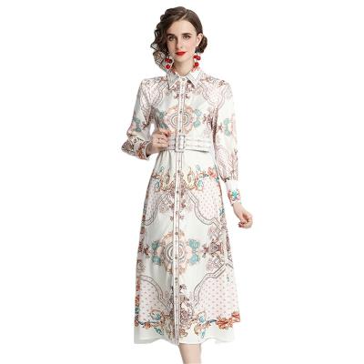 China Wholesale Anti-static Flower Mid Length Woman Party Office Formal Elegant Bohemian Dress Lady Fashion Western Style for sale