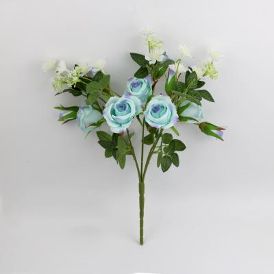 China Wholesale Supplier Plastic Fabric Flower Window Display Bouquet Silk Artificial Hydrangea Rose Flowers for sale