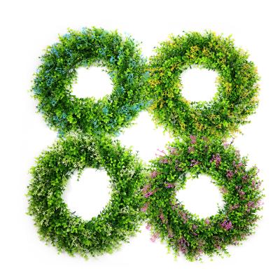 China Realistic Artificial Green Leaves Weave Boxwood Wreath Farmhouse Greenery Leaf Wreath for Front Door Windows Indoor Outdoor Hanging for sale