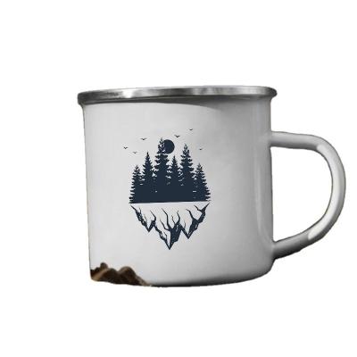 China Viable Custom Logo Steel Enamel Camping Fire Mug with Stainless Steel Rim for sale