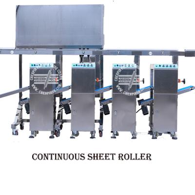 China Automatic frozen Paratha dough ball lacha paratha making machine full production line from dough ball to pressing tarpaulin filming best choice for sale