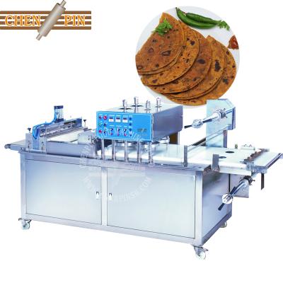 China Paratha Dough Ball Press And Film Covering Industrial Frozen Corn Paratha Making Maker Machine Full Production Line From Pressing Wrapping To High Quality Stacking for sale