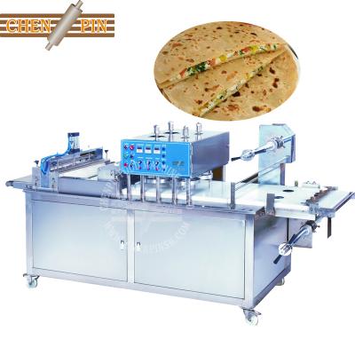 China Paratha dough ball press and film covering automatic frozen lacha plain paratha malabar maker making machine press wrapper piling for food industry high quality for sale