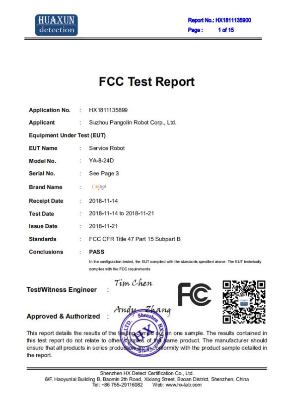 FCC - Henan 1st Century Robot Co., Ltd.