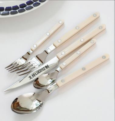 China Viable Series 061Modern Handle Stainless Steel Plastic Cutlery Set 3 Pcs Flatware Knife Fork And Spoon For Restaurant Hotel And Family for sale