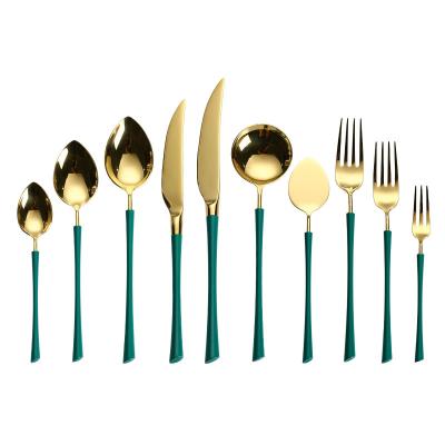 China Sustainable Luxury Stainless Steel Gold Plated Flatware Silverware Spoon Fork Knife Dinnerware Set For Party Home Wedding for sale