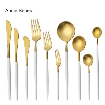 China Viable Food Grade High Quality Cutlery Set Gold 304 Stainless Steel Tableware 014 Annie Series Elegant Party Flatware Set for sale