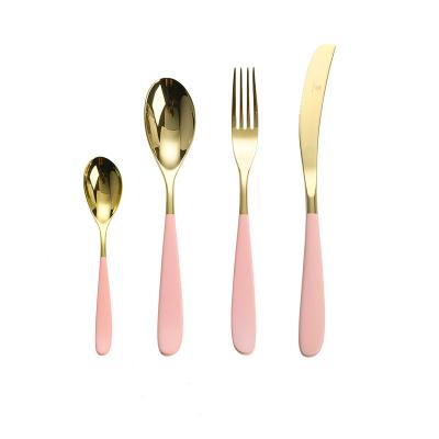 China Viable High Quality 18/10 Stainless Steel Flatware Rose Gold Plated Dinnerware Set Cute Knife And Fork Promotional Gift Flatware Set for sale