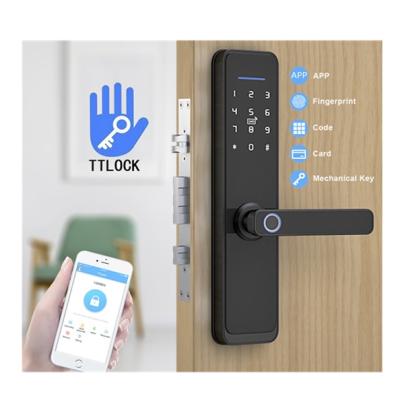 China Aluminum Alloy Tuya App WiFi Smart Card Digital Code Fingerprint Biometric Door Lock For Hotel Apartment Airbnb for sale